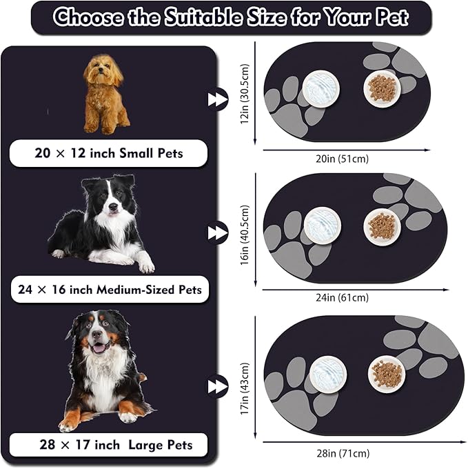 Dog Feeding Mat 24''x16'', Absorbent Pet Food Mat, No Stains Quick Dry Pet Water Mat Protect Floor, Cat Dog Water Bowl Mat for Messy Drinkers, Non-Slip Rubber Base Pet Placemats for Food and Water