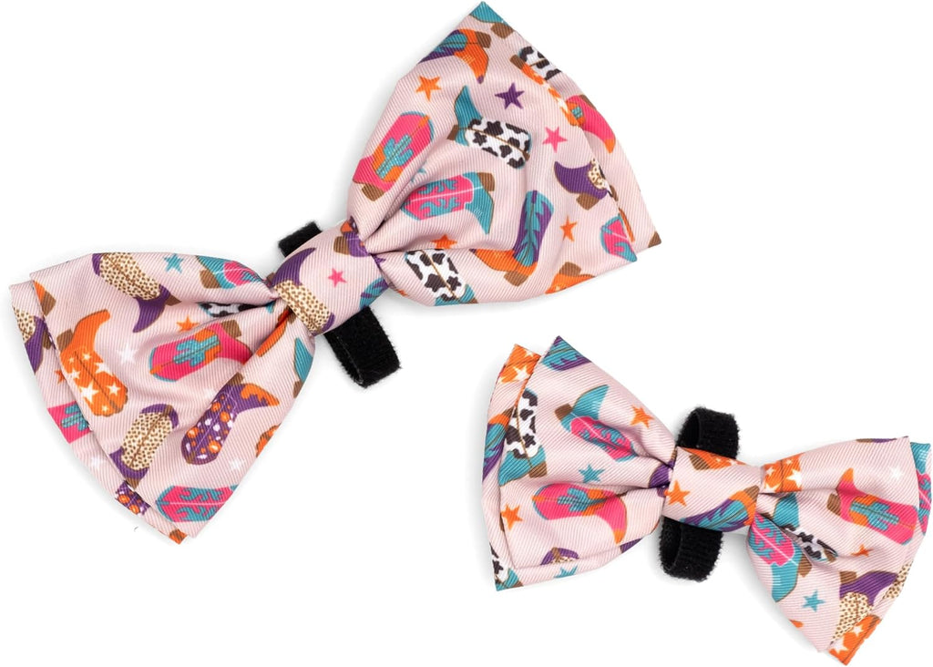 THE WORTHY DOG Food & Sport Print Pet Bow Ties for Dogs & Cats, Western | Stylish, Soft Printed Polyester Pet Bow Tie, Attach to Any Collar Easily with Touch Fastener, Wild Wild West, Beige, Large