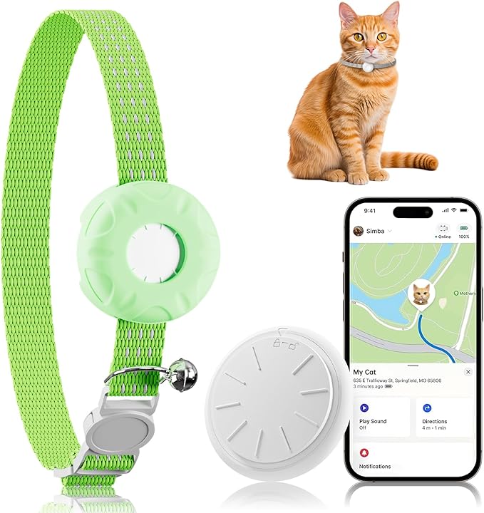 Cat Tracker, Lightweight Pet Tracker for Cats, Cat GPS Tracker Compatible with Apple Find My App(Only iOS), Real-Time Tracking, No Monthly Fee