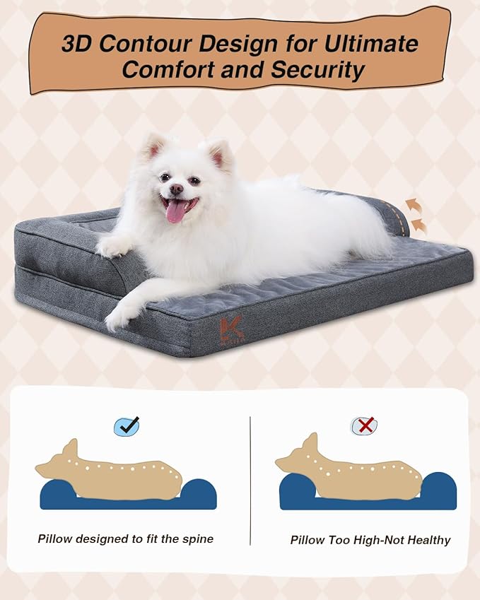 KSIIA Washable Dog Bed Large Sized Senior Dog, Orthopedic Warm Soft Pet Sofa Waterproof Pet Couch with Sides, Non-Slip and Egg-Crate Foam Big Beds with Removable Cover, 35x22Inch, Dark Grey