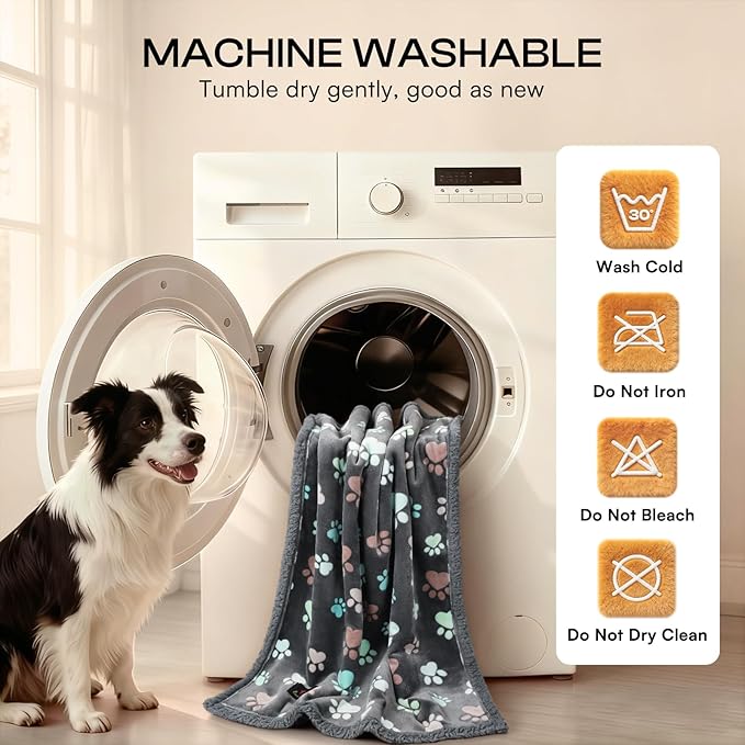 Luciphia Waterproof Pet Blankets for Couch Sofa Bed Cover Liquid Pee Proof Washable Soft Fluffy Large Dog Blanket Reversible Furniture Protection Grey Paw Thicken X-Large（85" x 57"）