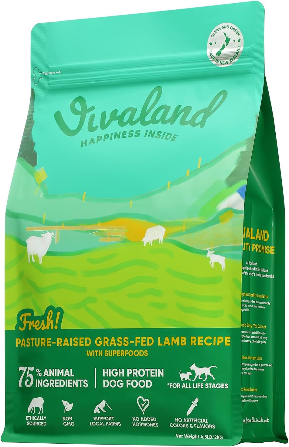 Air-Dried Dog Food - New Zealand, Pasture-Raised Grass-Fed Lamb Recipe with Superfoods Dog Food, 4.5 lb / 2 KG
