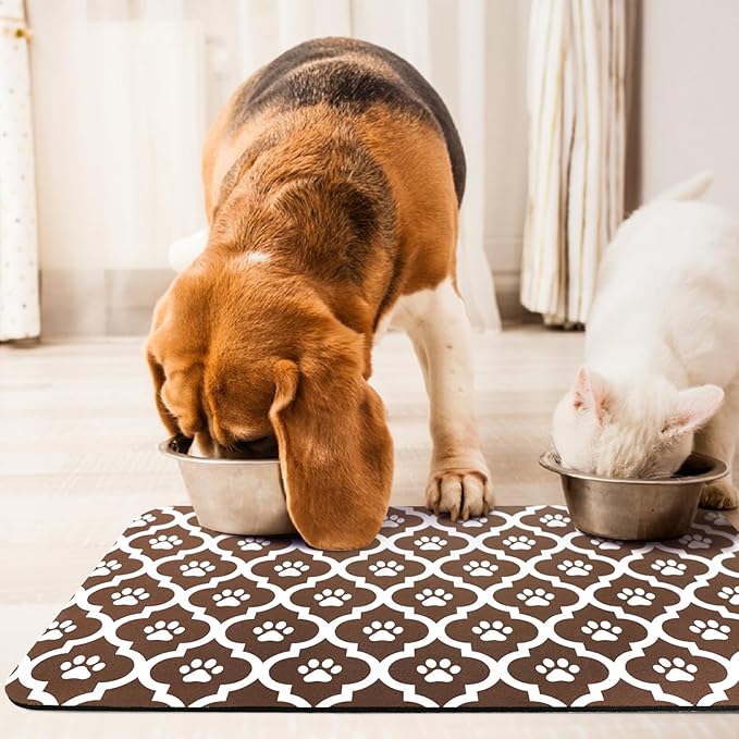 Dog Food Mat 16X24 Inch Pet Feeding Absorbent Mats for Floor Cat Water Bowl Placemats Non-Slip Washable Dog Mat for Food and Water