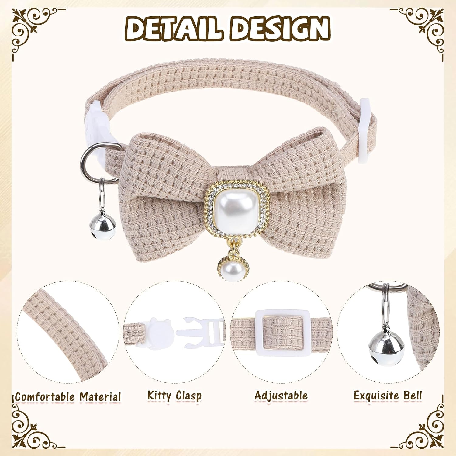 PUPTECK Cat Collar Breakaway with Bells, Adjustable Kitten Collar Outfit | for Girl Boy Small Pet Puppy Bunny, Cute Costume Accessory with Safety Release Buckle (Bowtie-Waffle Weave)