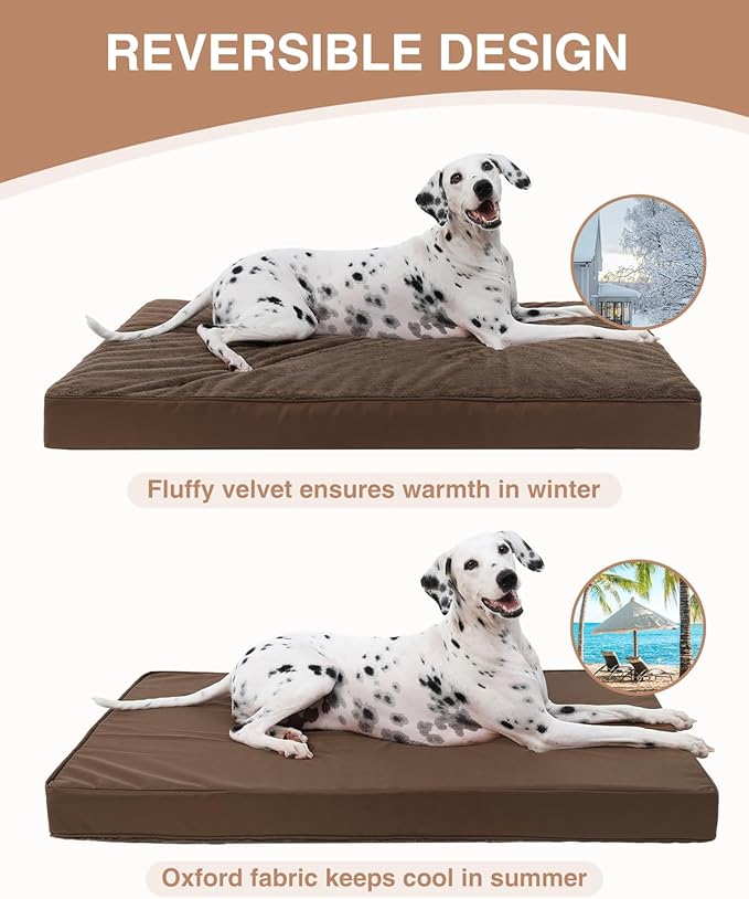 KSIIA Orthopedic Dog Bed Crate Waterproof Pet Mats for Large Dogs Deluxe Plush Washable Pet Bed with Egg Crate Foam & Removable Cover, 35 x 22 Inch, Brown