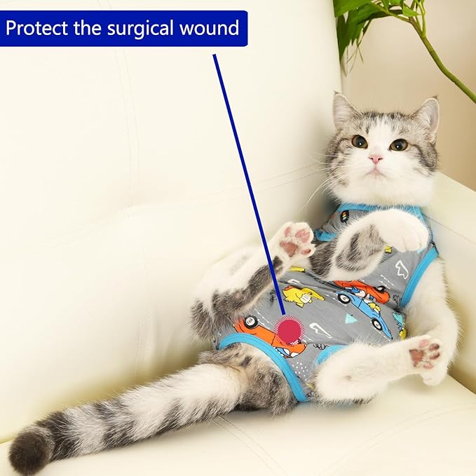 Cat Recovery Suit Cat Onesie for Cats After Surgery Female Male Spay Kitten Neuter Surgical Bodysuit Post Surgery Cone of Shame Alternative Anti Licking (Gray, Medium)