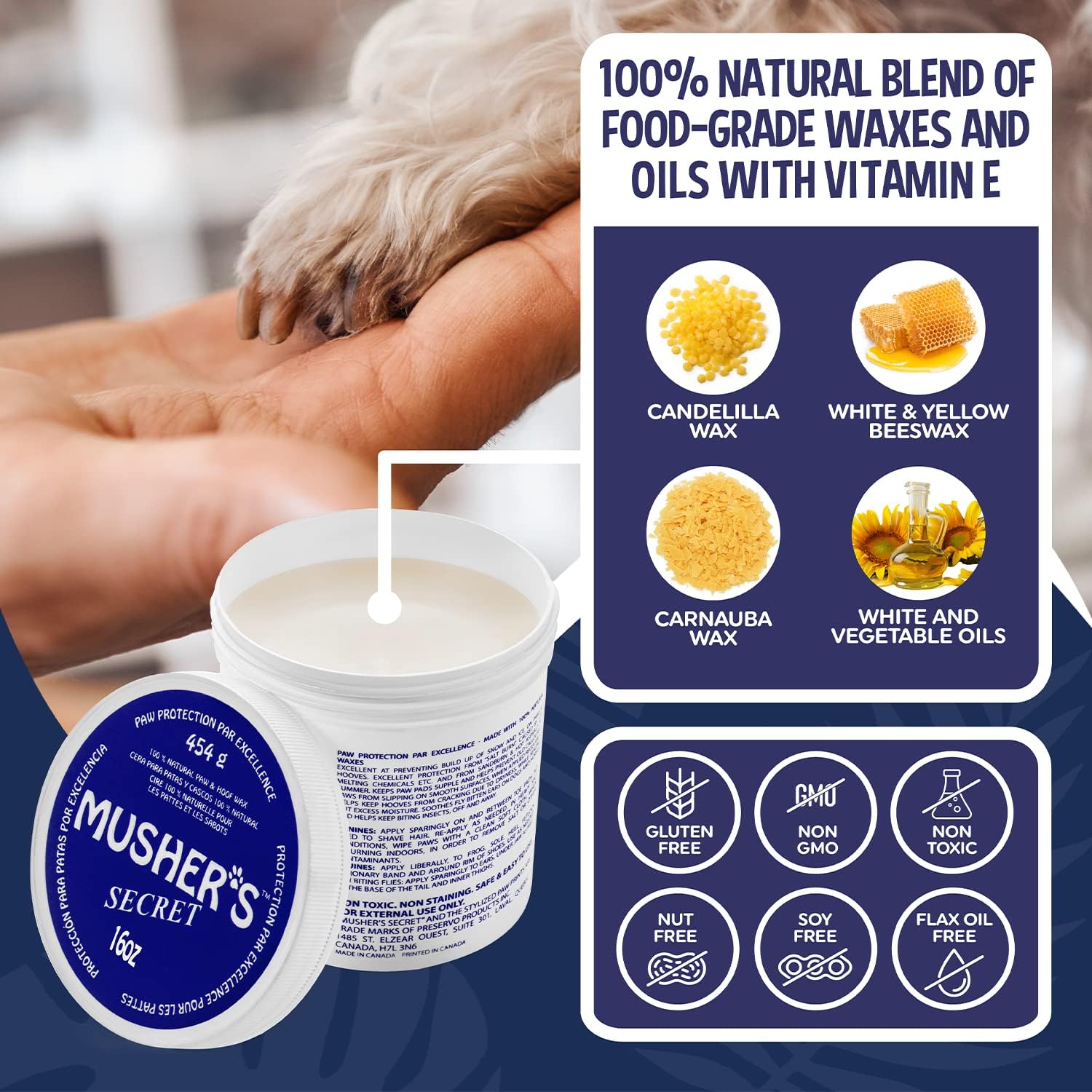 Musher's Secret Dog Paw Balm, Hot Pavement, Ice & Salt Protection, 454g | All-Natural Paw Balm, Lick-Safe & Non-Toxic Dog Paw Moisturizer for Dry, Cracked Paws, Dog Paw Wax with Vitamin E