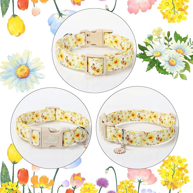 Sunflower Dog Collar, Adjustable Cute Dog Collars for Medium Dogs, Lightweight Summer Fall Pet Collar with Quick-Release Buckle for Boy&Girl Dogs M