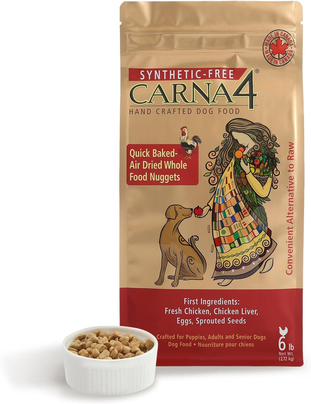 CARNA4 Air Dried Dog Food, Chicken Recipe, 6 Pound | Real Chicken, Liver, Whole Eggs & Sprouted Seeds, Quick-Baked & Never Extruded, No Synthetic Vitamins or Minerals