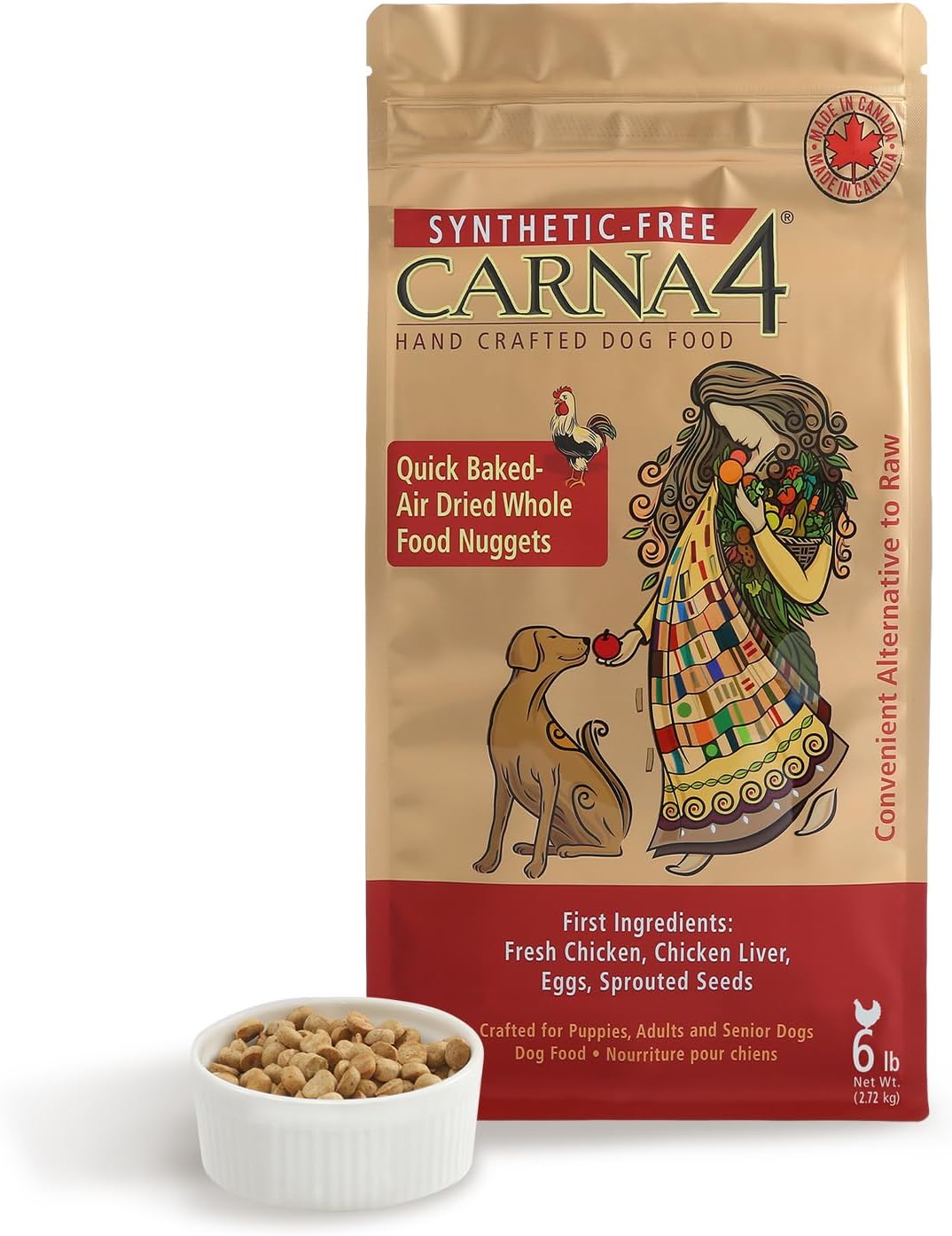 CARNA4 Air Dried Dog Food, Chicken Recipe, 6 Pound | Real Chicken, Liver, Whole Eggs & Sprouted Seeds, Quick-Baked & Never Extruded, No Synthetic Vitamins or Minerals