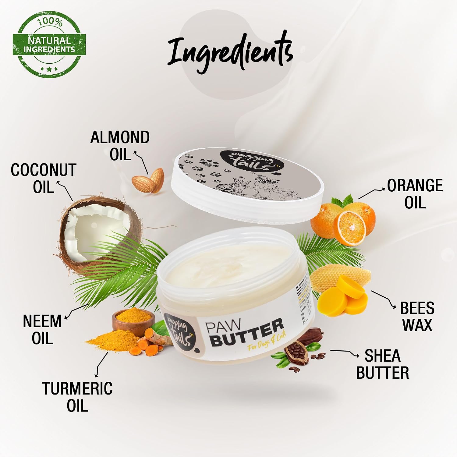 Wagging Tails Paw Butter for Dogs & Cats | Protects Dry Paw Pads, Snouts & Elbows |All-Weather Protection with Shea Butter, Coconut Oil & Beeswax |Lick-Safe - 1.76 fl oz