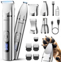 oneisall 4 in 1 Dog Grooming Kit with LCD Display | Paw Hair Trimmer & Nail Grinder, Rechargeable, Cordless, Low Noise, IPX7 Waterproof, 3 Speeds Pet Grooming Clippers