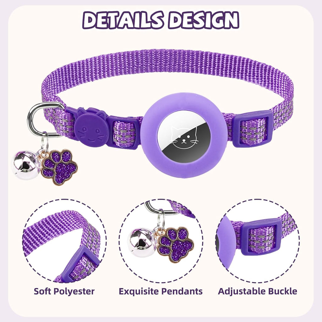 PUPTECK AirTag Cat Collar Breakaway with Bells, Adjustable Kitten Collar | Outfit for Girl Boy Small Pet Puppy Bunny, Cute Costume Accessory with Safety Release Buckle, (Airtag-Orange&Purple)