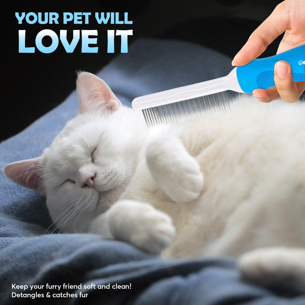 GENPEPADO Grooming Comb for Dogs and Cats with Long & Short Stainless Steel Metal Fine Teeth for Detangling Matted Hair - Pet Detangler Comb for Removing Tangles, Knots, Loose Fur from The Undercoat