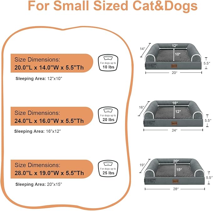 Small Dog Bed Orthopedic Washable: Beds Bolster Small Sized Dogs Cats Bed Egg Crate Foam Couch Sofa Waterproof with Removable Cover - Dark Grey