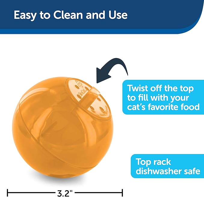 PetSafe SlimCat Interactive Feeder - Combines Play with Mealtime - Adjustable Portions - BPA-Free Plastic - Slow Feeder for Digestion - Lightweight, Dishwasher-Safe Toy - Orange