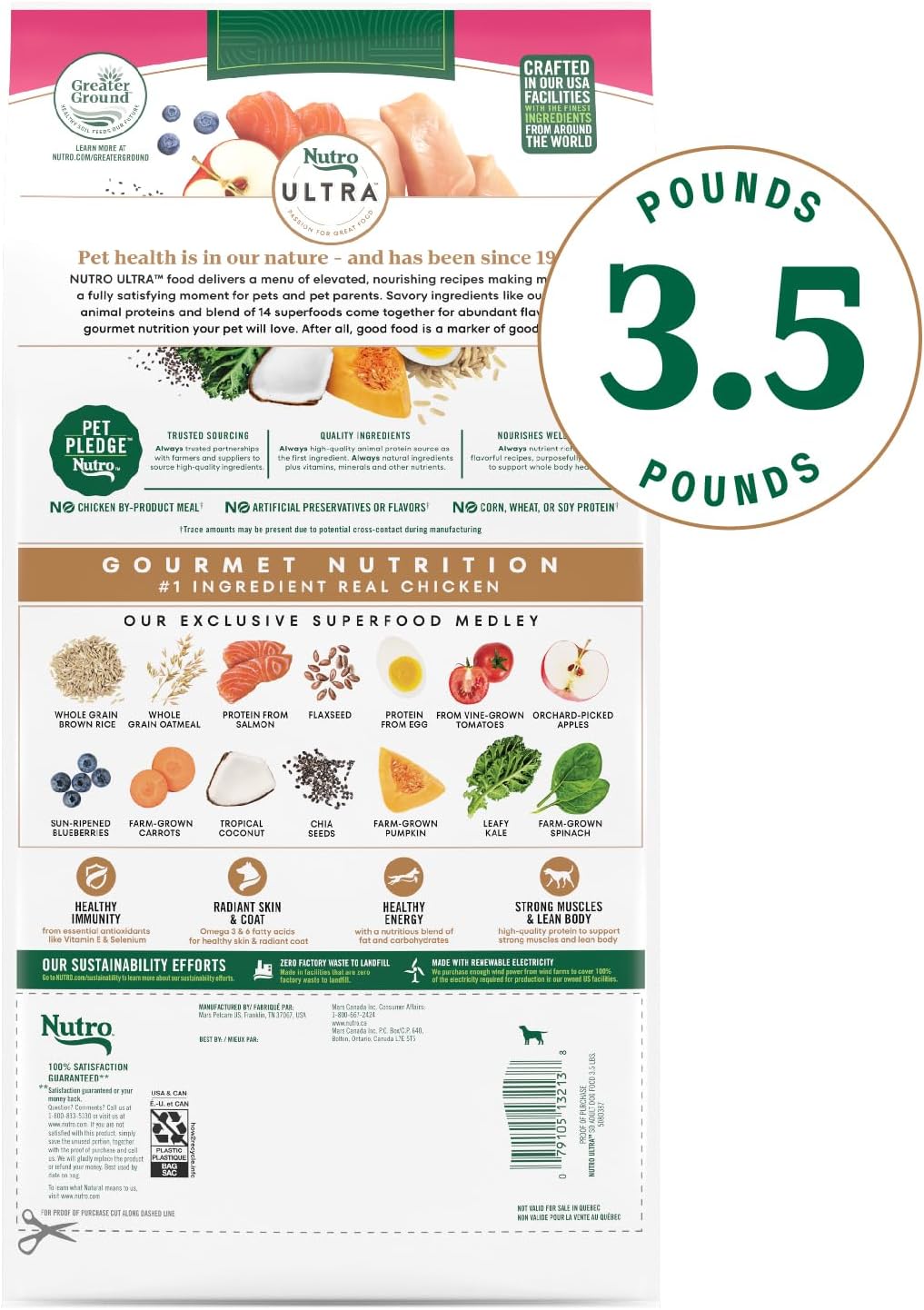 Nutro Ultra Small Breed Adult Dry Dog Food, Chicken, Lamb & Salmon, 3.5 lb | High-protein trio, Non-GMO, no corn, wheat, soy, 14 superfoods blend, Omega 3 & 6 fatty acids, essential antioxidants