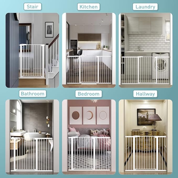 Fairy Baby 38" Extra Tall Baby Gate, 29.5"-40.5" Extra Wide Pet Gate for Dogs Puppy, Metal Auto Close Safety Child Gate for Stairs Doorways, Easy Install Pressure Mounted Dog Gate Indoor, White
