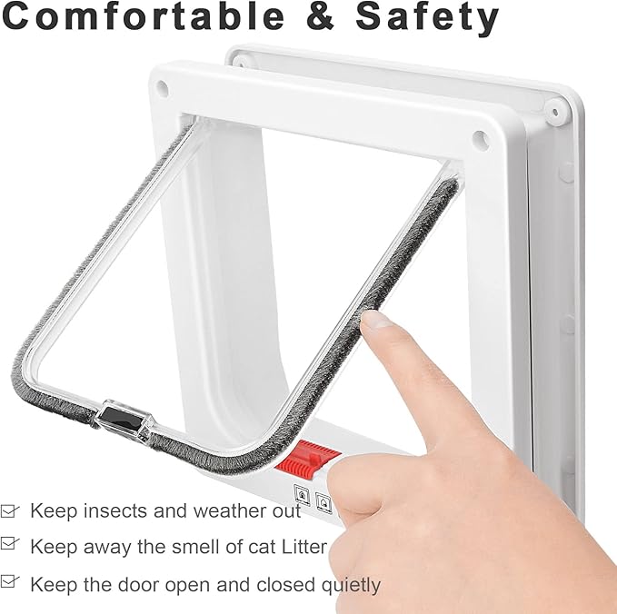 Safety Pet Door with 4 Way Lock, Weatherproof Cat Flap for Sliding Door, and Wall(X-Large, Outer Size 11 * 9.8 * 0.78in)