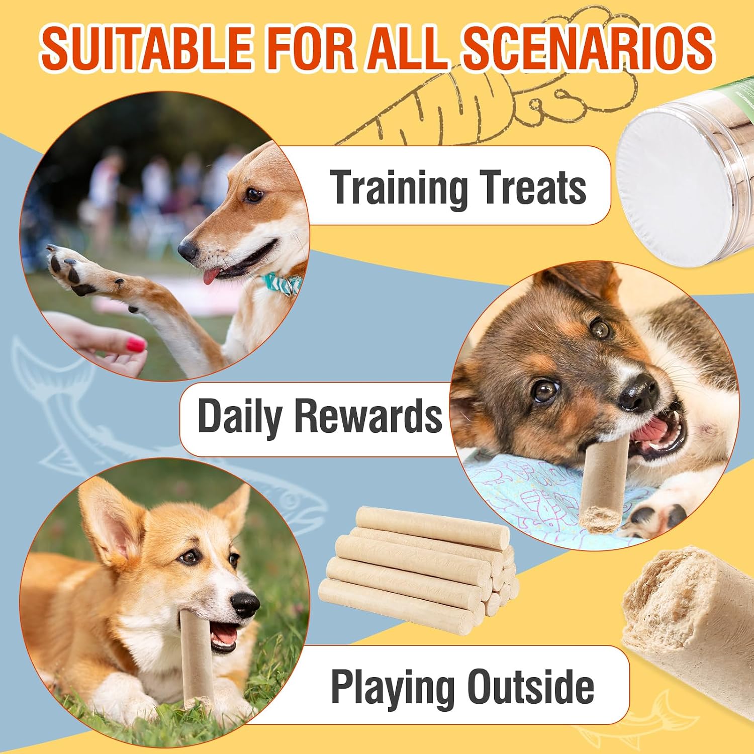 100g/3.52oz Dehydrated Salmon&Carrot Dog Sticks,Natural Freeze-Dried Salmon Sticks for Dogs,High Protein,Grain-Free,Gluten-Free,Healthy Snack for All Breeds&Sizes