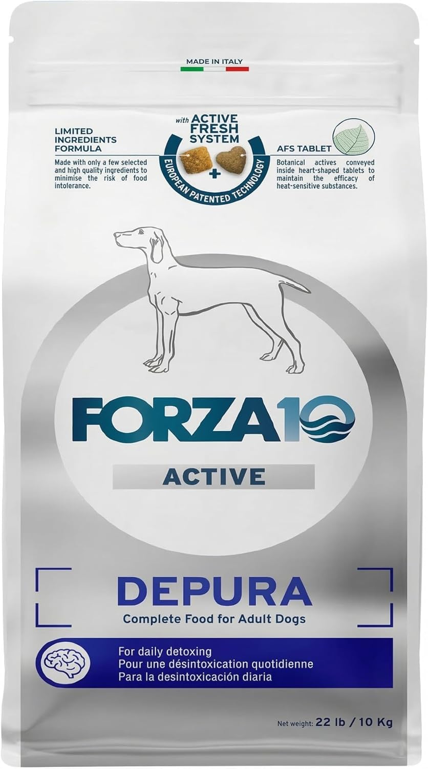Forza10 Active Depura Dry Dog Food for Adult Dogs - 22 LB - Fish Flavor | With Omega-3 and Omega-6 - Skin and Coat Support for Adult Dogs - Non-GMO - Made in Italy