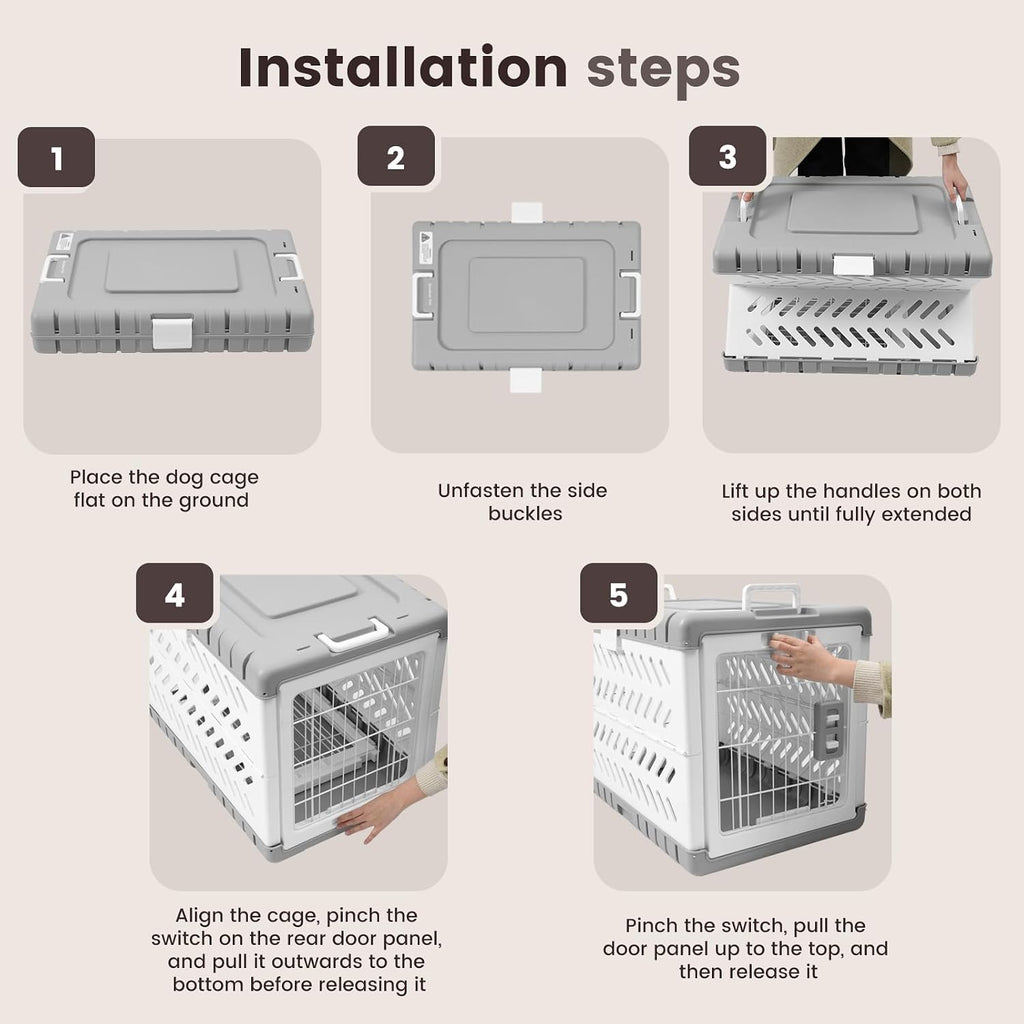 Collapsible Dog Crate for Medium/Small Dogs - 28" L Foldable Dog Cage No-Tool Assembly, Travel Dog Crate with 2 Wheels - Easy to Carry, Space-Saving, Indoor Outdoor Use, 27.96"(L) X18.3(W) X20.87(H)