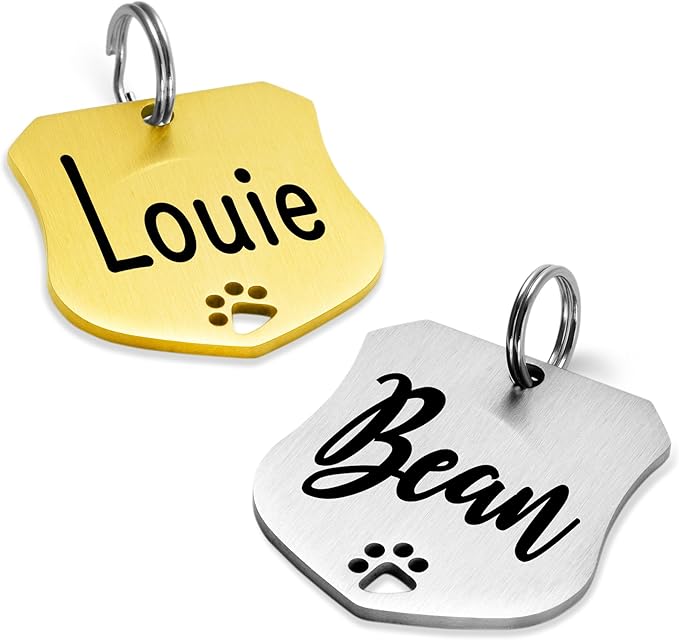 Ultra Joys Dog Tags Personalized for Pets - Hollow Paw Custom Pet ID Tag - Engraved Dog Tag for Small, Large Dogs - Small Badge in Gold