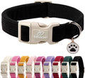 Cute Corduroy Dog Collar - Black Adjustable Dog Collars for Medium Dogs 25-50lbs, Fade-Proof with Secure Snap & Little Charm, Christmas Birthday Gift, M