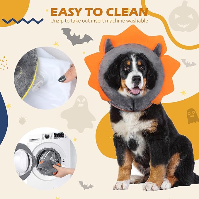 IEUUMLER Inflatable Recovery Dog Collar, Protective Donut Cone, Adjustable Soft Collar for Dog and Cat After Surgery Prevent from Biting & Scratching EU002 - Grey Demon M+