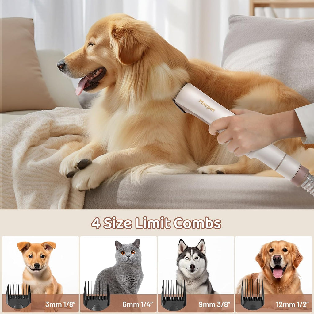 Mavpet 3.2L Dog Grooming Kit & Vacuum Suction | 3 Level Pet Hair Vacuum Groomer with Clippers for Thick Coats, 6 Shedding Grooming Tools for Dogs Cats