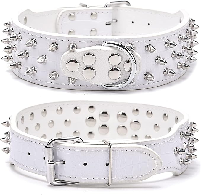Serijoars Spiked Studded Dog Collar, PU Leather Dog Collar, Adjustable Pet Collars for Medium or Large Breed Pet (XL, Leopard1)