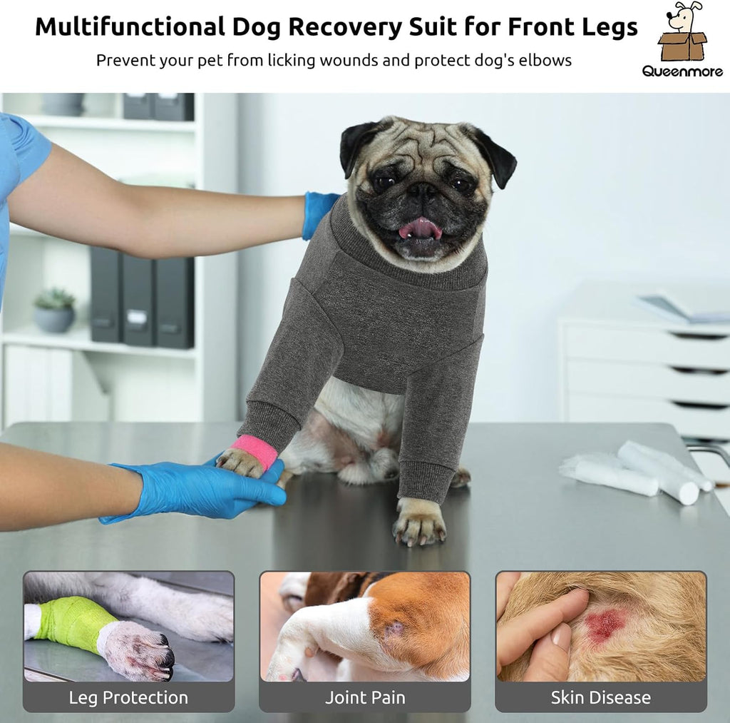 Dog Leg Sleeve to Stop Licking, Alternative to Cone of Shame, After Surgery Dog Elbow Protector with Magic Tapes, Recovery Suit for Dogs Anti-Lick Wounds Sleeves, Grey, S