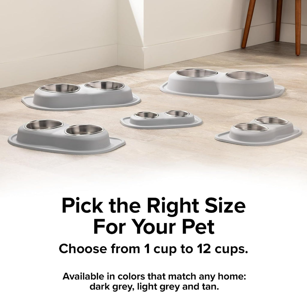 WeatherTech Double Low Pet Feeding System w/Plastic Dog/Cat Bowls - 16 oz (2 Cups) Light Grey (PDL1602LG)