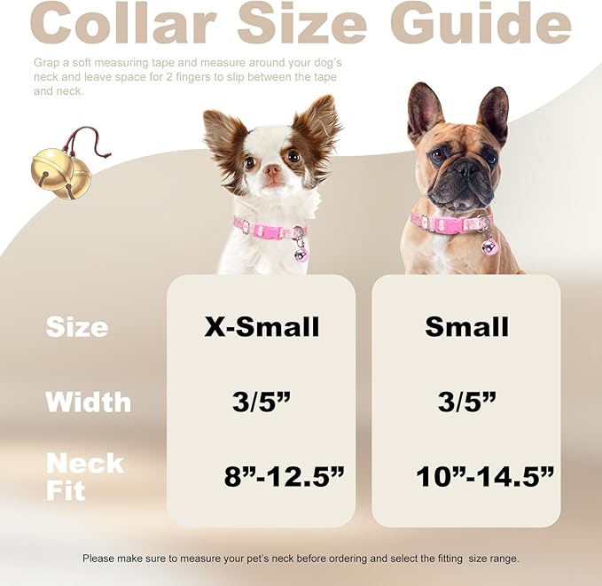 Pink Puppy Collar with Bell -Nylon Collar for Chihuahua Pomeranian Yorkie, Adjustable XXS/XS for Walks & Daily Play (Daisy XS)