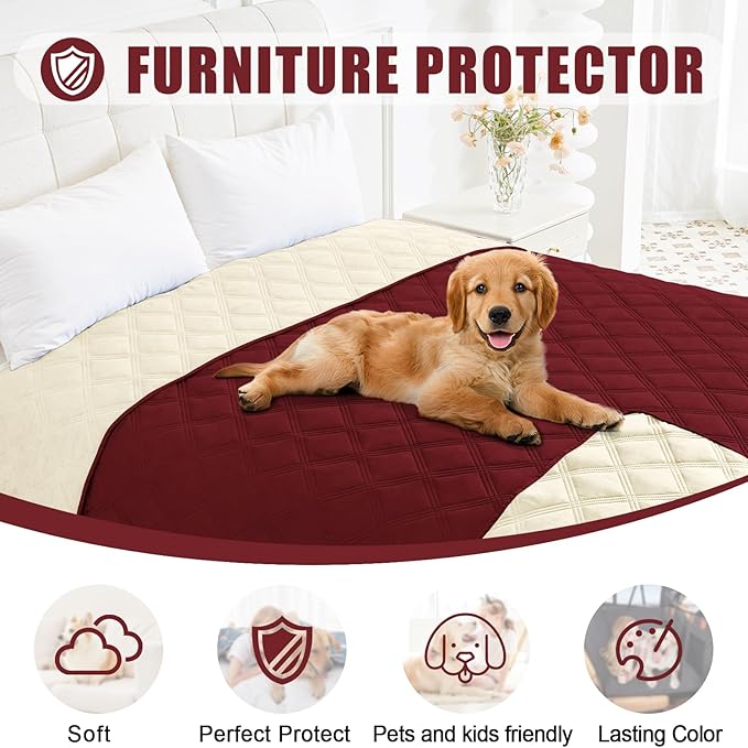 Smiry Waterproof Dog Bed Cover Blanket 30x70, Soft Reversible Pet Blanket, Washable Leakproof Cats Dogs Couch Cover for Sofa, Couch, Furniture, Wine Red/Beige