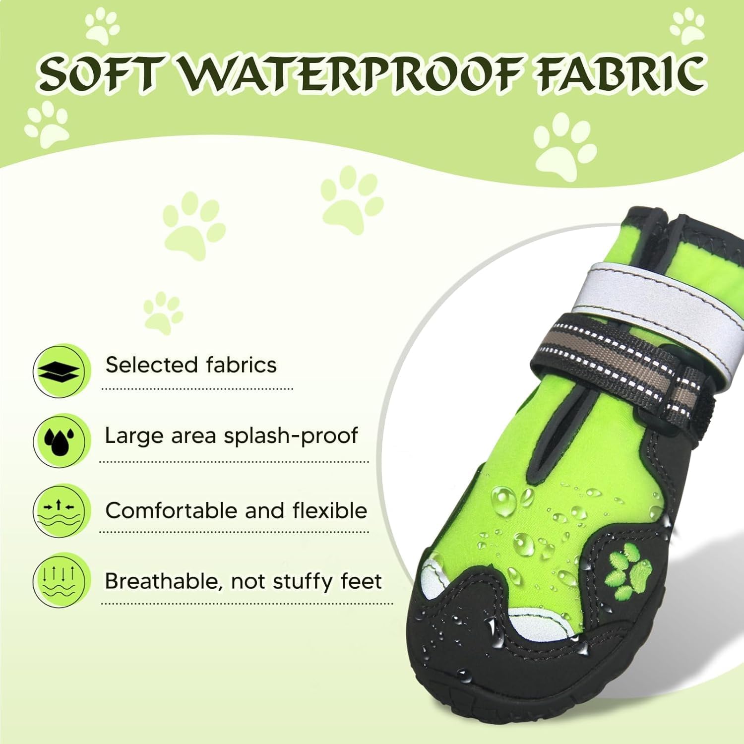 Dog Shoes for Large Dogs, 360°Anti Slip Medium Dog Boots & Paw Protectors Winter Snowy, Waterproof 4Pcs Dog Booties with Reflective Strips (Size 5: 2.37''x2.87''(W*L), Green)