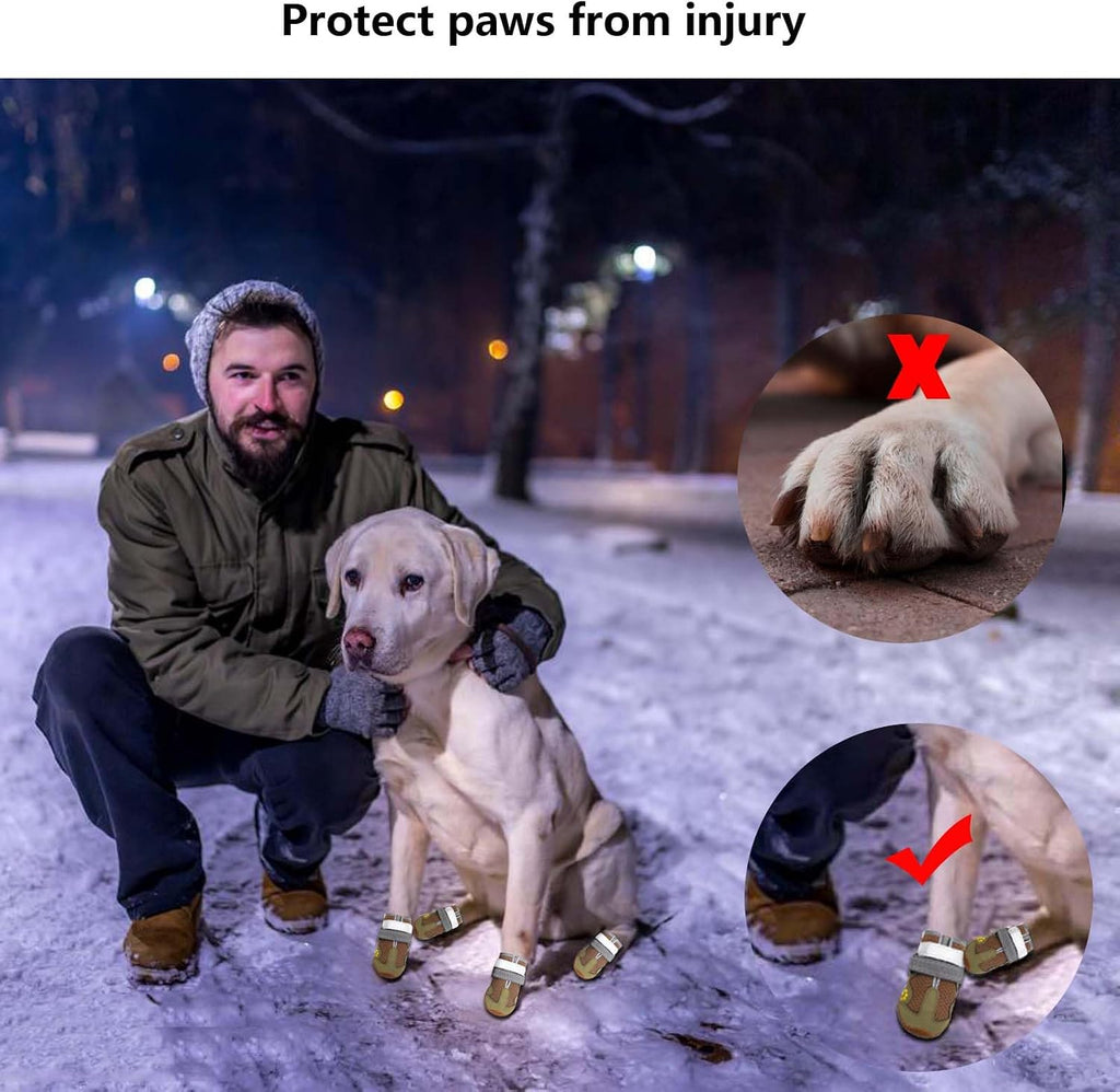 Dog Boots for Large Dogs, Medium Dogs and paw Guards for Snowy Winters, hot Summer Roads, Waterproof Rainy Days, Outdoor Walking, and Non-Slip Indoor Hard Surfaces 4 Pieces