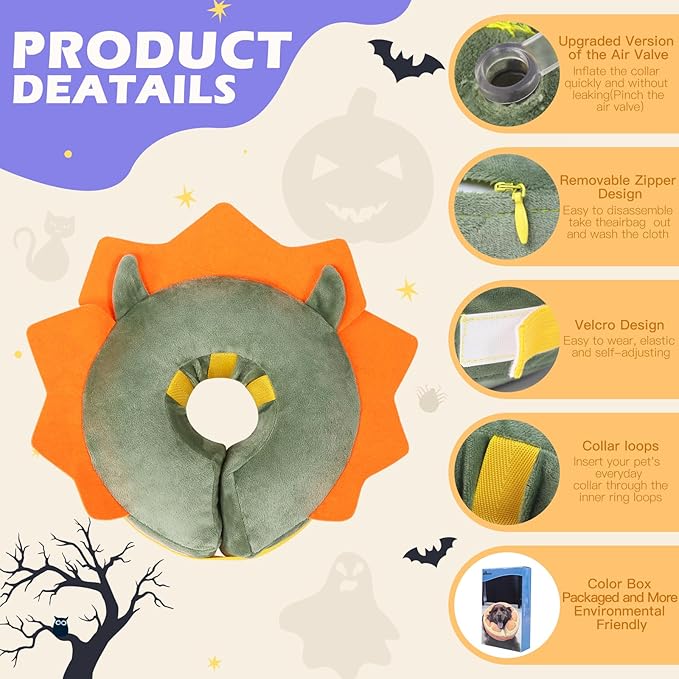 IEUUMLER Inflatable Recovery Dog Collar, Protective Donut Cone, Adjustable Soft Collar for Dog and Cat After Surgery Prevent from Biting & Scratching EU002 - Green Demon L+