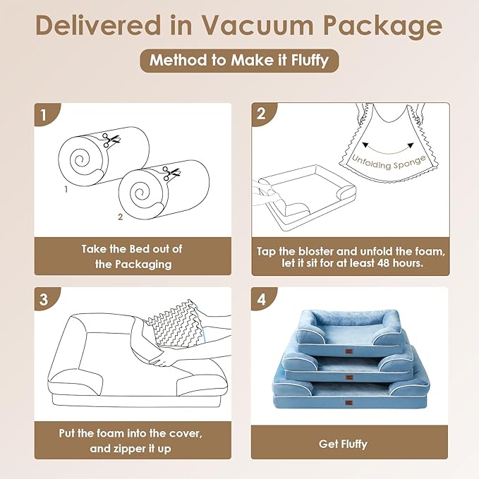 EHEYCIGA Orthopedic Dog Bed for Medium Dogs, Waterproof Memory Foam Medium Dog Beds with Sides, Non-Slip Bottom and Egg-Crate Foam Pet Couch Bed with Washable Removable Cover, Washed Blue