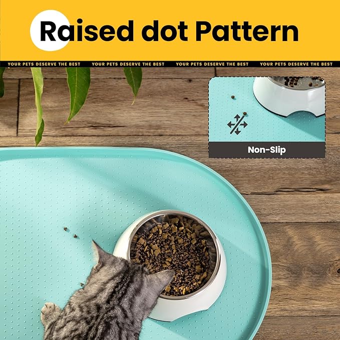 Dog Food Mat,1/2 Inch Raised Edges Cat Feeding Mat for Spill Containment,BPA-Free Silicone Pet Food Mats for Floor Waterproof,Rubber Dog Placemats for Food and Water Bowls(Turq,19"x12")
