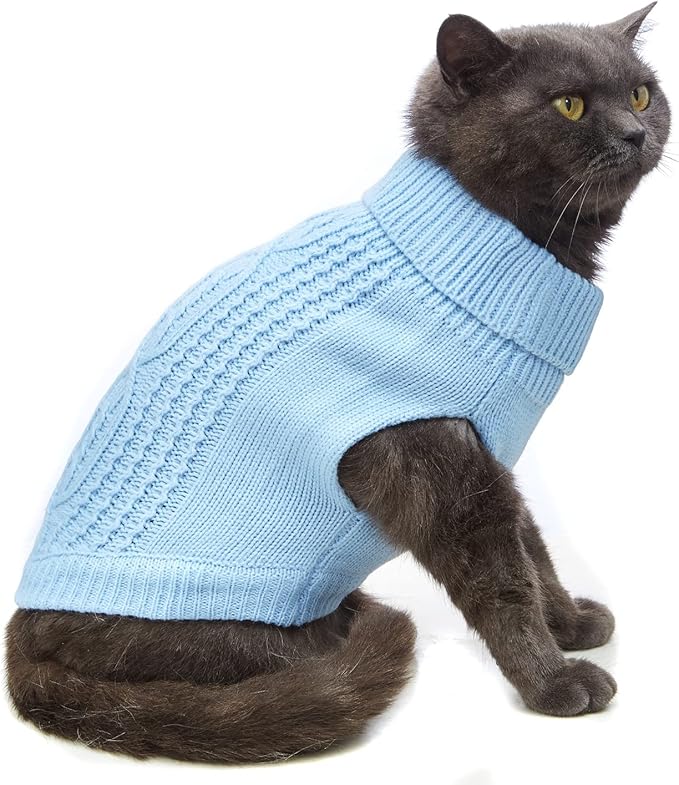 Stretchy Cat Sweater - 17 Colors & 6 Sizes | Snug Winter-Ready Knit for Boy/Girl Cats & Kittens(Blue, Small)