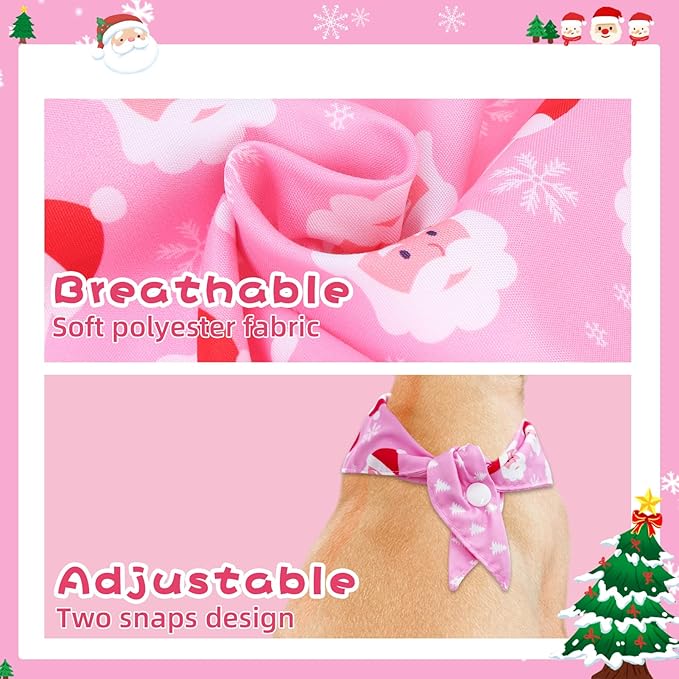 PAWCHIE Christmas Dog Bandanas 4 Pack,Reversible Dog Party Triangle Scarf Bibs, Pet Holiday Costume with Adjustable Snaps,Multiple Christmas-Themed Patterns for Small Dogs Puppy,Cats Pets,Pink S