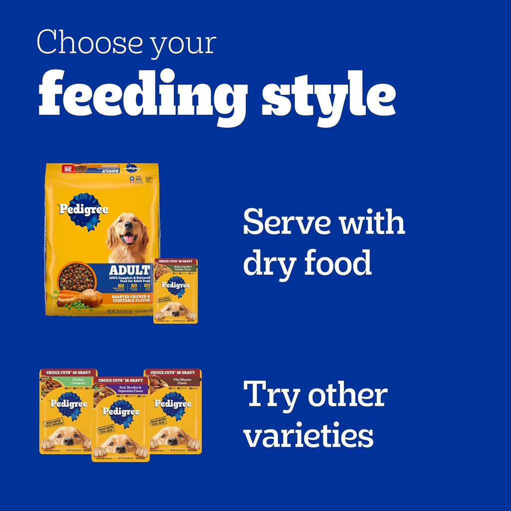 Pedigree Choice Cuts Wet Dog Food Pouch, Chicken Variety, 3.5 oz, 30 Count | 100% complete & balanced, steam cooked, made with real chicken, 36 vitamins & minerals, 50%+ water for hydration