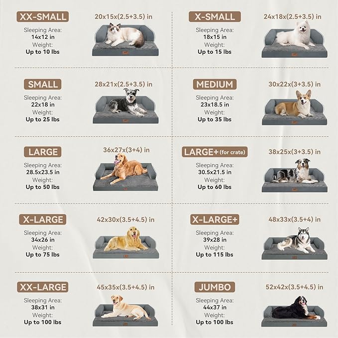 Large Dog Bed Orthopedic Washable - Beds Bolster - Extra XL XLarge Big Dogs - Memory Foam Couch Sofa - Waterproof with Removable Cover - Dark Grey Dog Bed