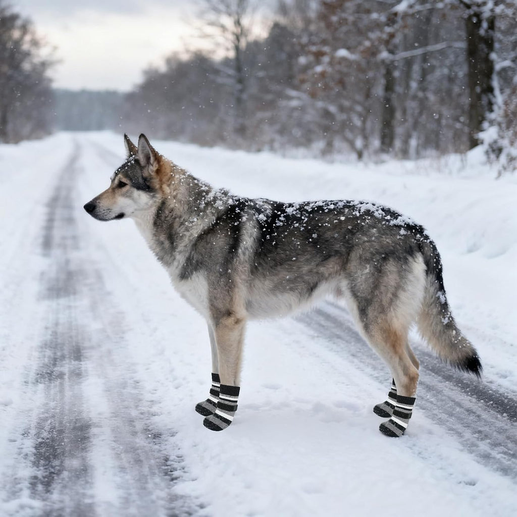 Anti Slip Dog Socks to Prevent Licking Paws and Slipping, Extra-Thick Grip Pet Boots & Paw Protectors, Winter Warm Puppy Shoes Booties for Hardwood Floors Small Medium Large Senior Dogs, L