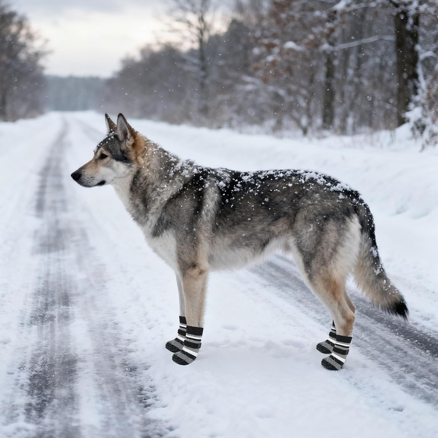 Anti Slip Dog Socks to Prevent Licking Paws and Slipping, Extra-Thick Grip Pet Boots & Paw Protectors, Winter Warm Puppy Shoes Booties for Hardwood Floors Small Medium Large Senior Dogs, L