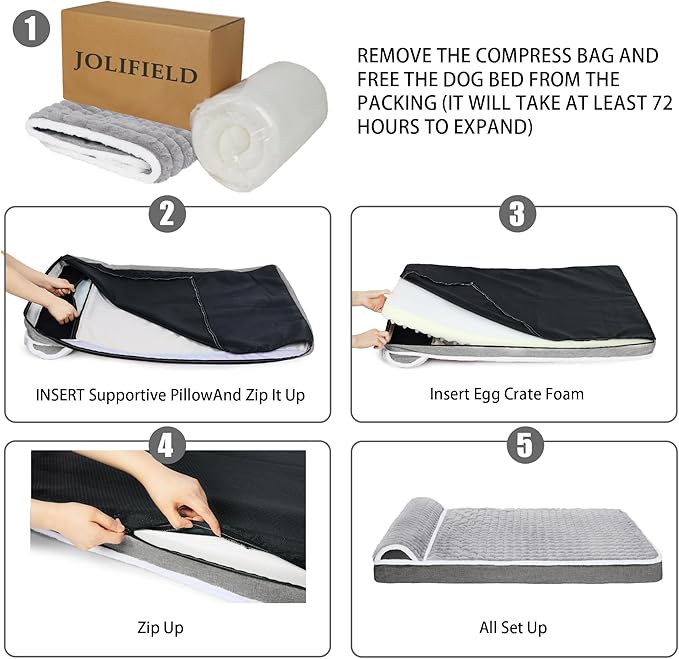 Orthopedic Jumbo Dog Bed Large Sized Dog with Pillow 56''X40'' Waterproof Soft Comfortable Egg Crate Foam Pet Crate Beds Mat with Removable Washable Cover and Non-Slip Bottom, Lilac