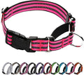 Martingale Dog Collar, Adjustable Nylon Reflective Collar with Quick Release Buckle (Hot Pink, Medium)