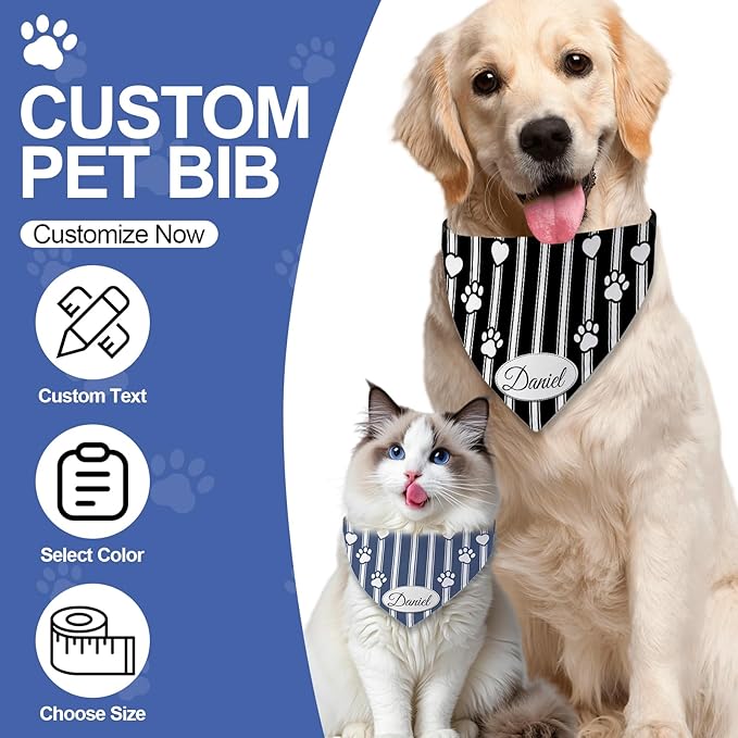 Personalized Dog Bandana Custom Name & Design, Premium Custom Dog Bandana for Small Medium Large Dogs, Soft Fabric Pet Scarf Personalized Pet Accessories Gift (Premium Elegant, Large)