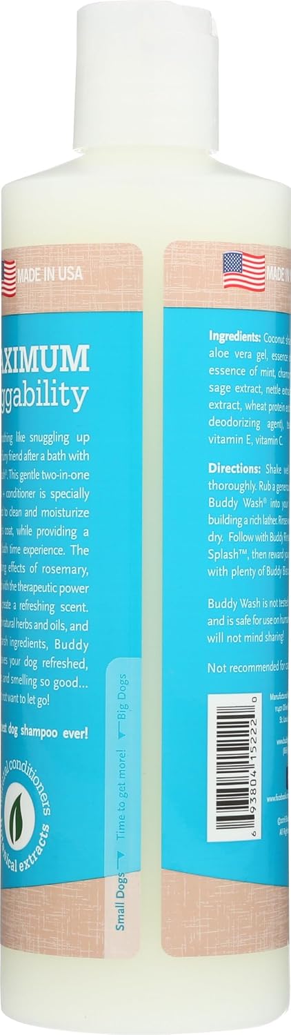 Buddy Grooming Wash 2 in 1 Dog Shampoo, Rosemary & Mint, 16 oz. Bottle